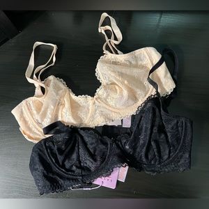SAVAGE X FENTY BLACK AND SILVER PEONY UNLINED BRAS